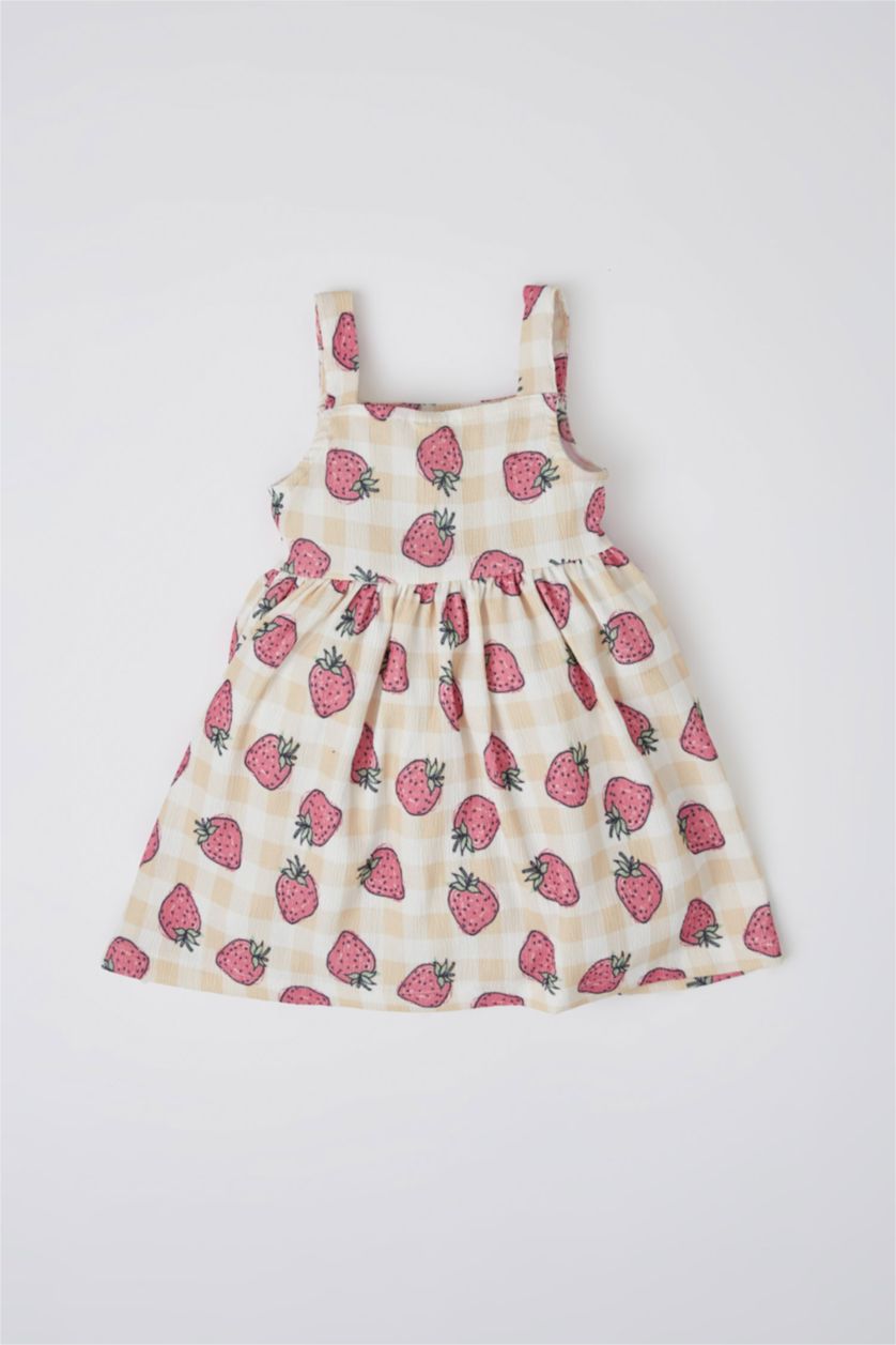 BABY GIRL Pink Baby Girl Strawberry Patterned Textured Strap Dress
