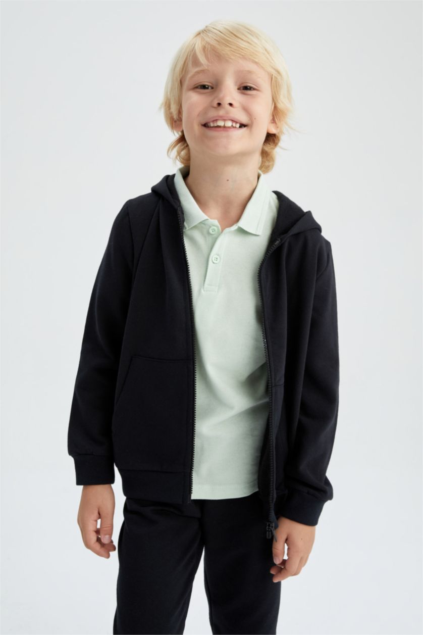BOYS & TEENS Black Regular Fit Hooded Cardigan