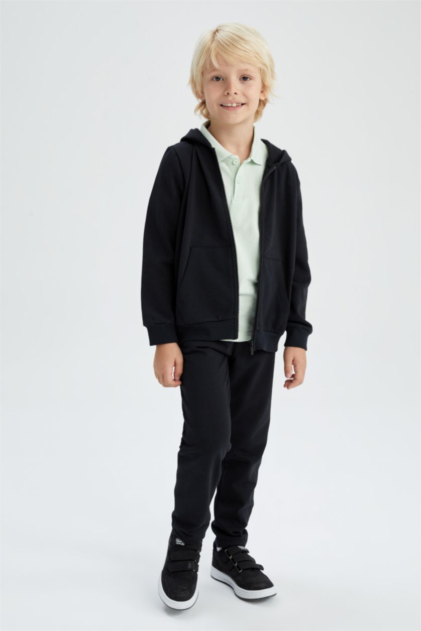 BOYS & TEENS Black Regular Fit Hooded Cardigan