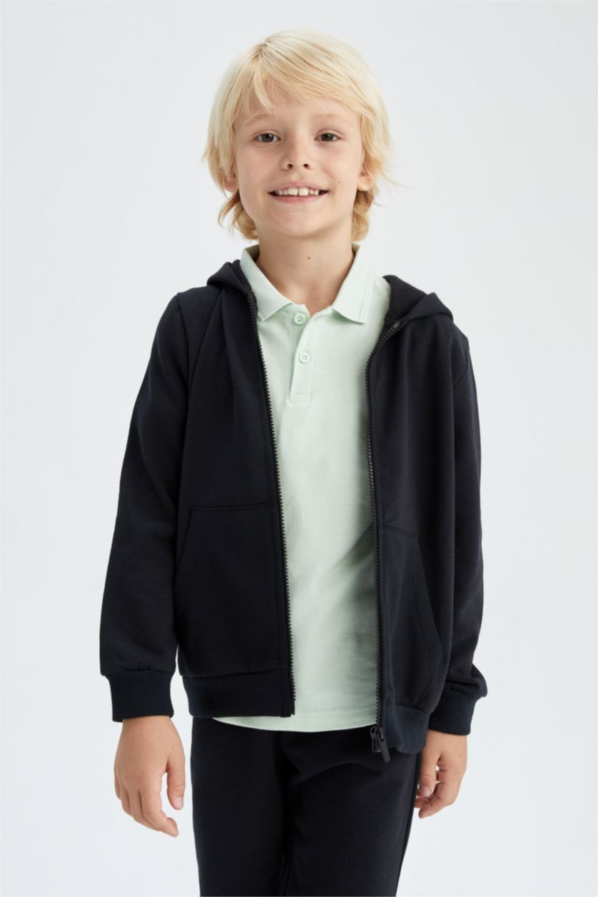 BOYS & TEENS Black Regular Fit Hooded Cardigan