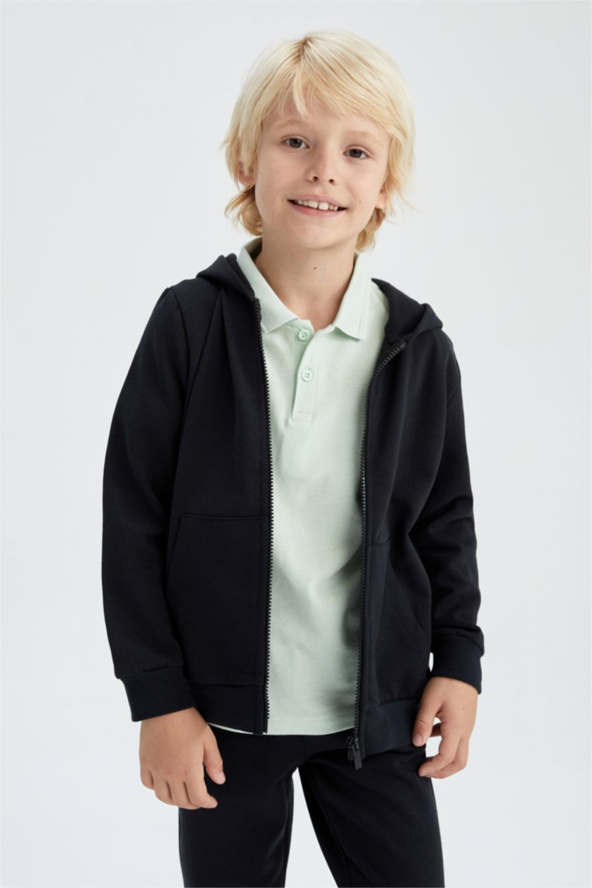 BOYS & TEENS Black Regular Fit Hooded Cardigan