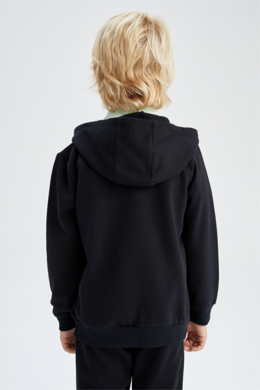 BOYS & TEENS Black Regular Fit Hooded Cardigan