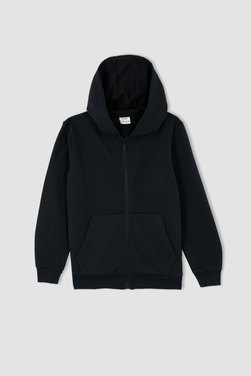 BOYS & TEENS Black Regular Fit Hooded Cardigan