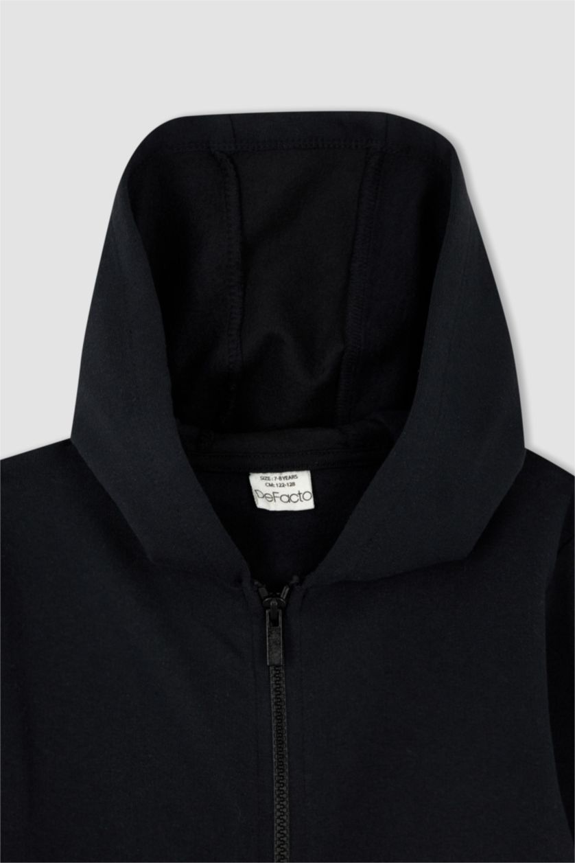 BOYS & TEENS Black Regular Fit Hooded Cardigan