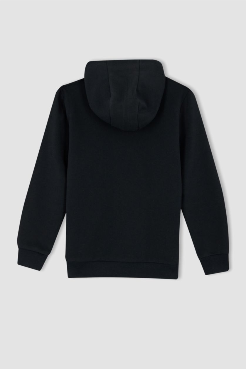 BOYS & TEENS Black Regular Fit Hooded Cardigan