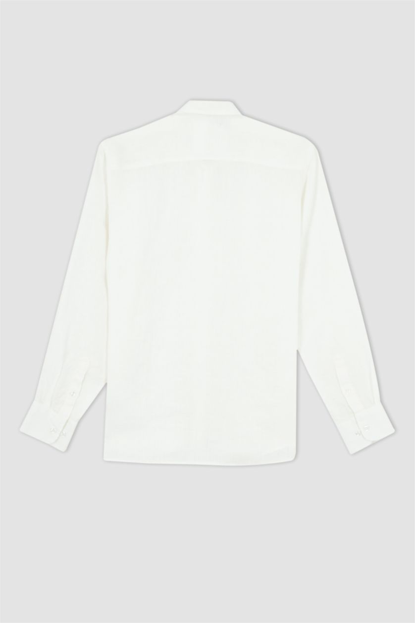 Erkek Kırık Beyaz %100 Keten Modern Fit Uzun Kollu Klasik Gömlek