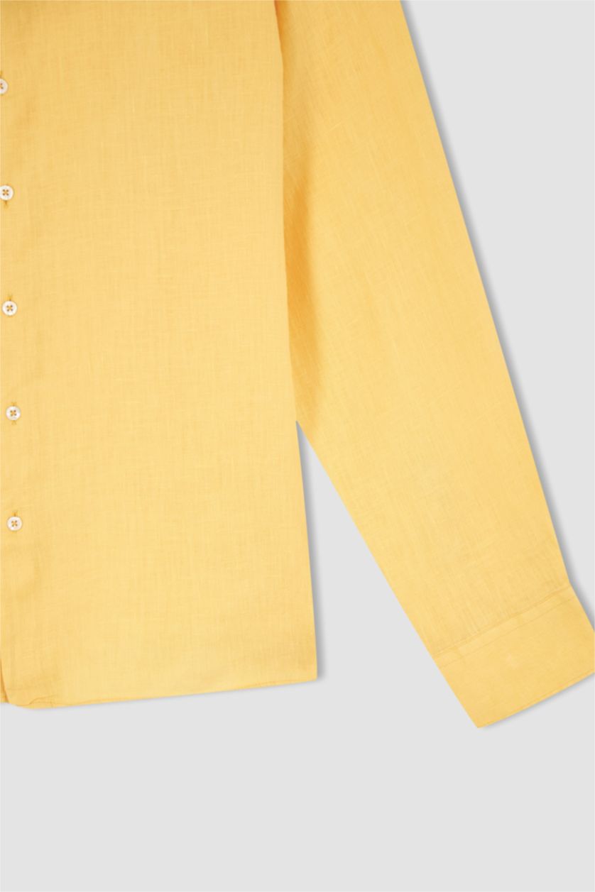 Erkek Sarı Modern Fıt Poplin Uzun Kollu Gömlek