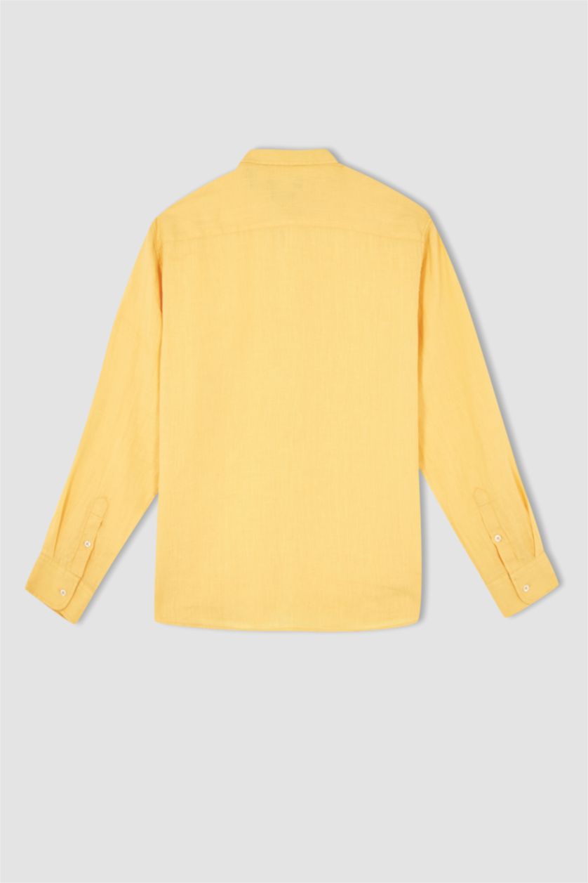 Erkek Sarı Modern Fıt Poplin Uzun Kollu Gömlek