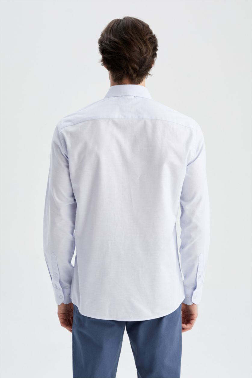 رجالي أزرق فاتح Modern Fit Cotton Long Sleeve Shirt