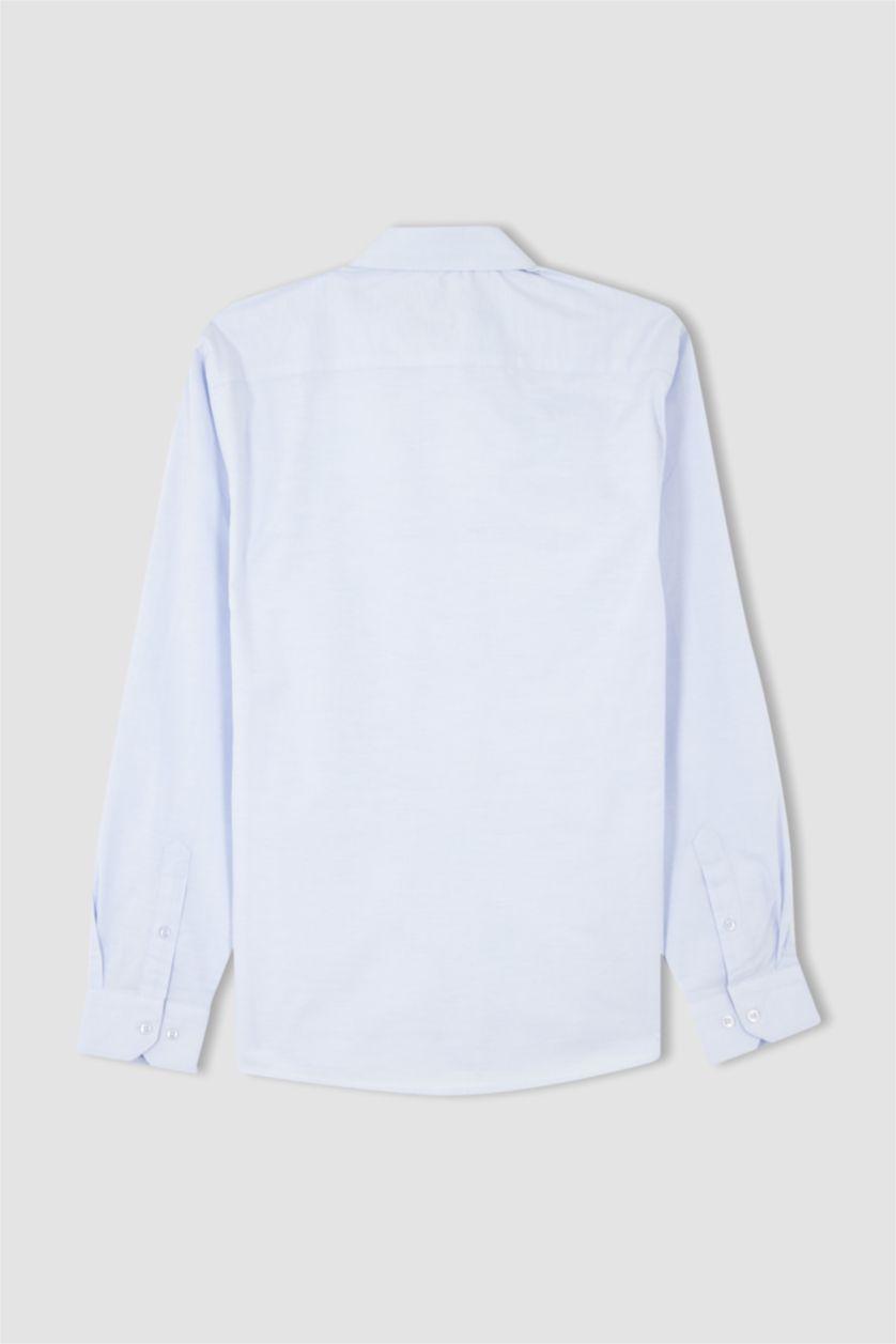 رجالي أزرق فاتح Modern Fit Cotton Long Sleeve Shirt