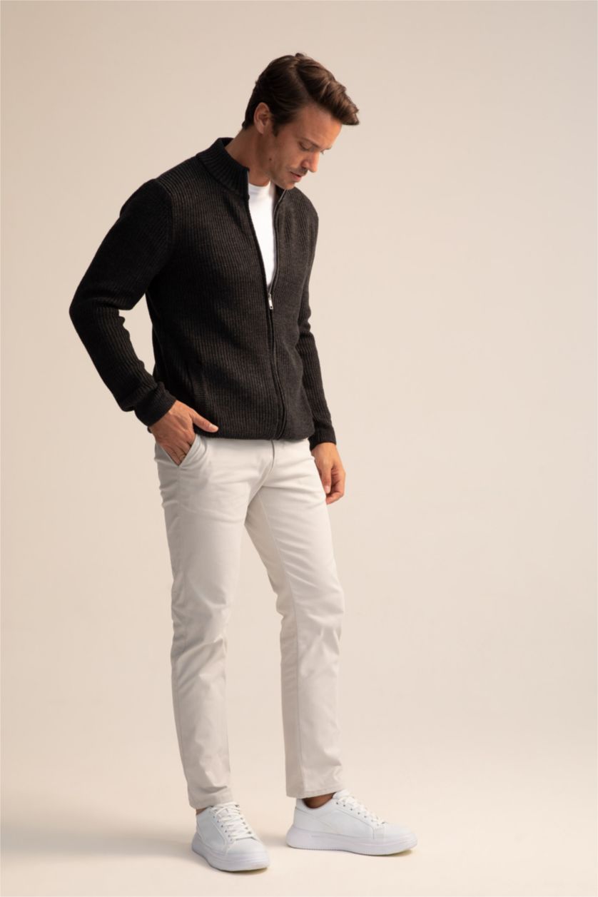 Men Anthracite Regular Fit Knitwear Cardigan