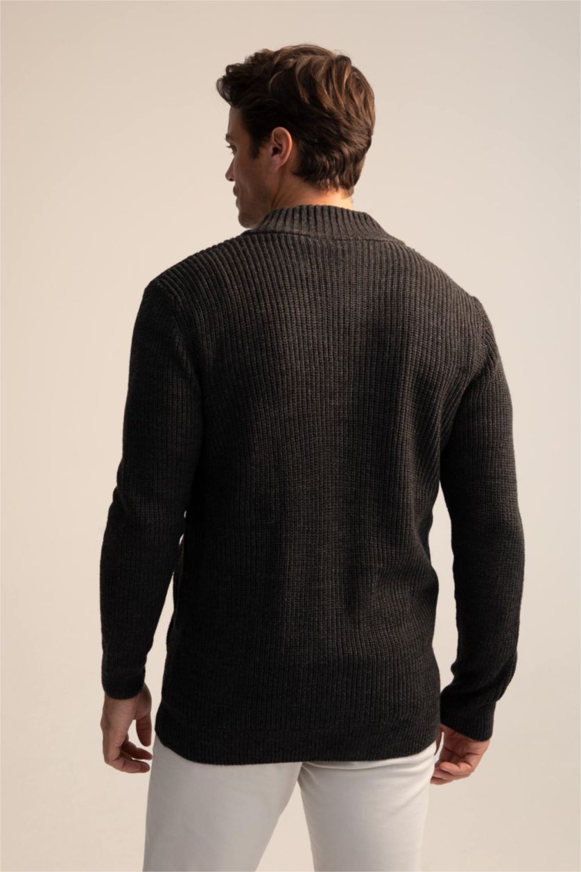 Men Anthracite Regular Fit Knitwear Cardigan