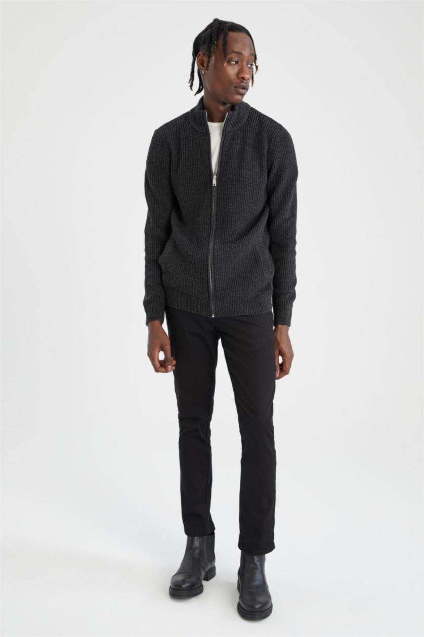 Men Anthracite Regular Fit Knitwear Cardigan