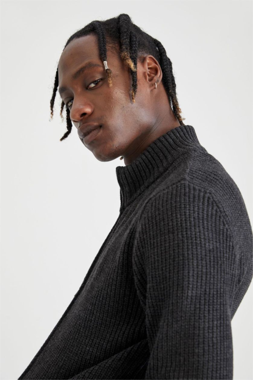 Men Anthracite Regular Fit Knitwear Cardigan