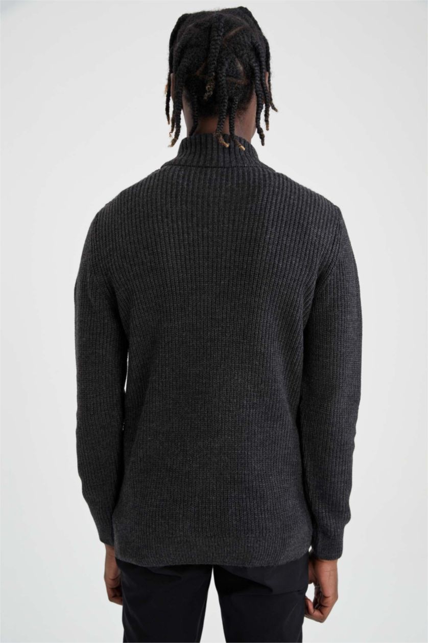 Men Anthracite Regular Fit Knitwear Cardigan
