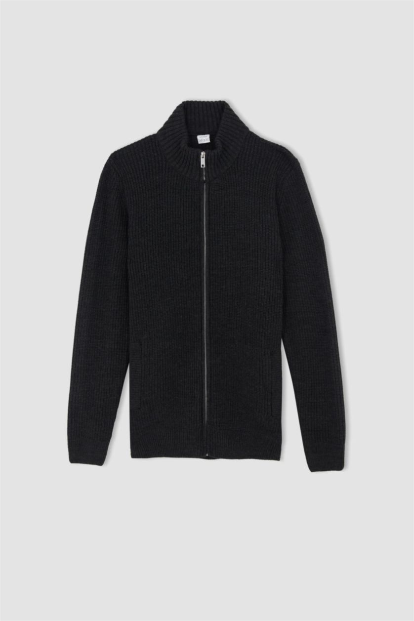 Men Anthracite Regular Fit Knitwear Cardigan