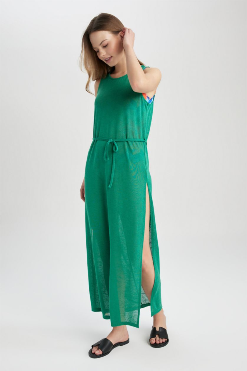 Woman Green Regular Fit Knitting Look Beachwear