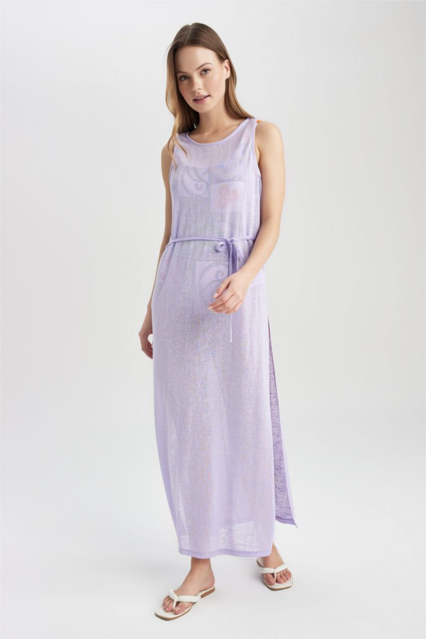 Kadın Lila Fall in Love Örgü Görünümlü Plaj Elbisesi