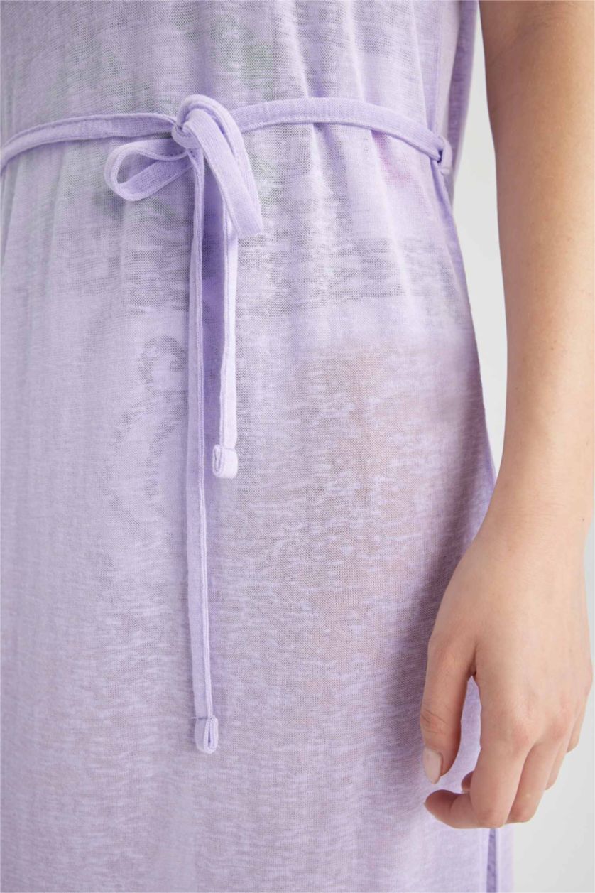 Kadın Lila Fall in Love Örgü Görünümlü Plaj Elbisesi