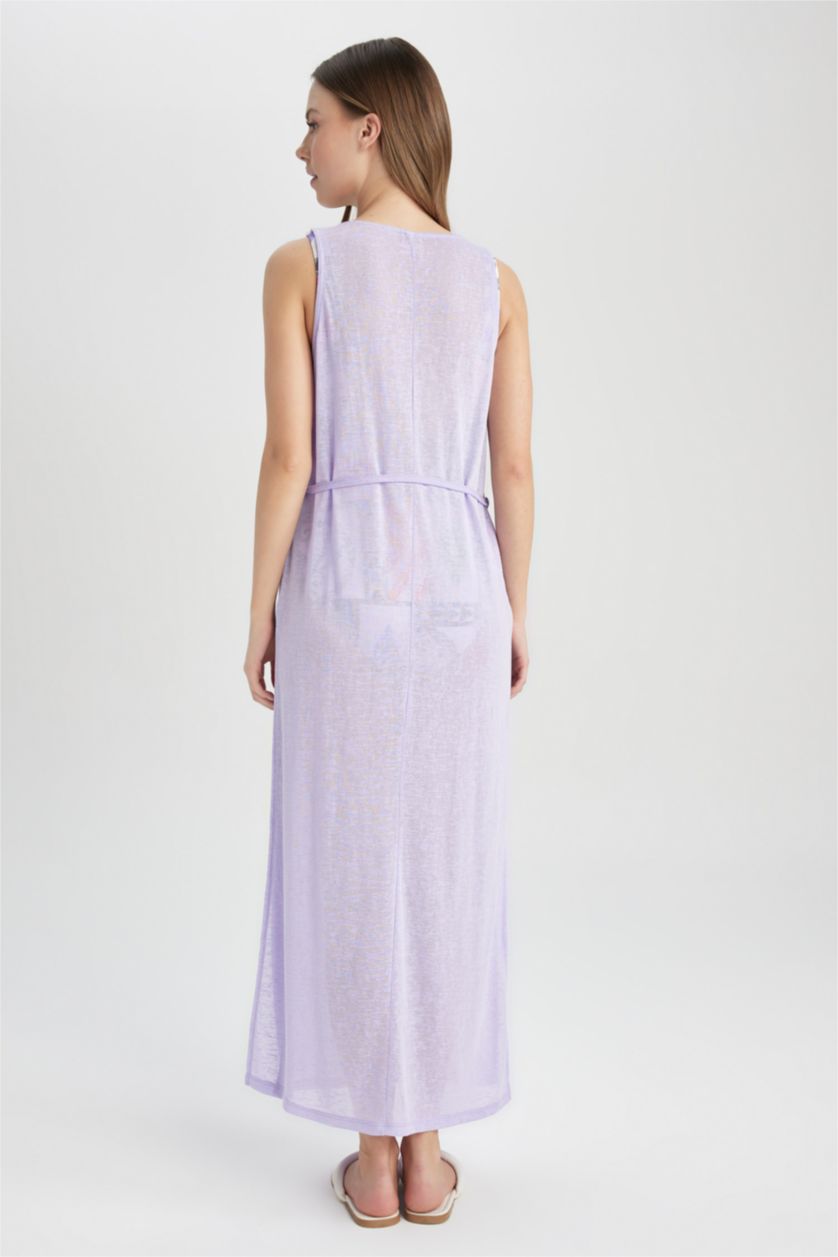 Kadın Lila Fall in Love Örgü Görünümlü Plaj Elbisesi