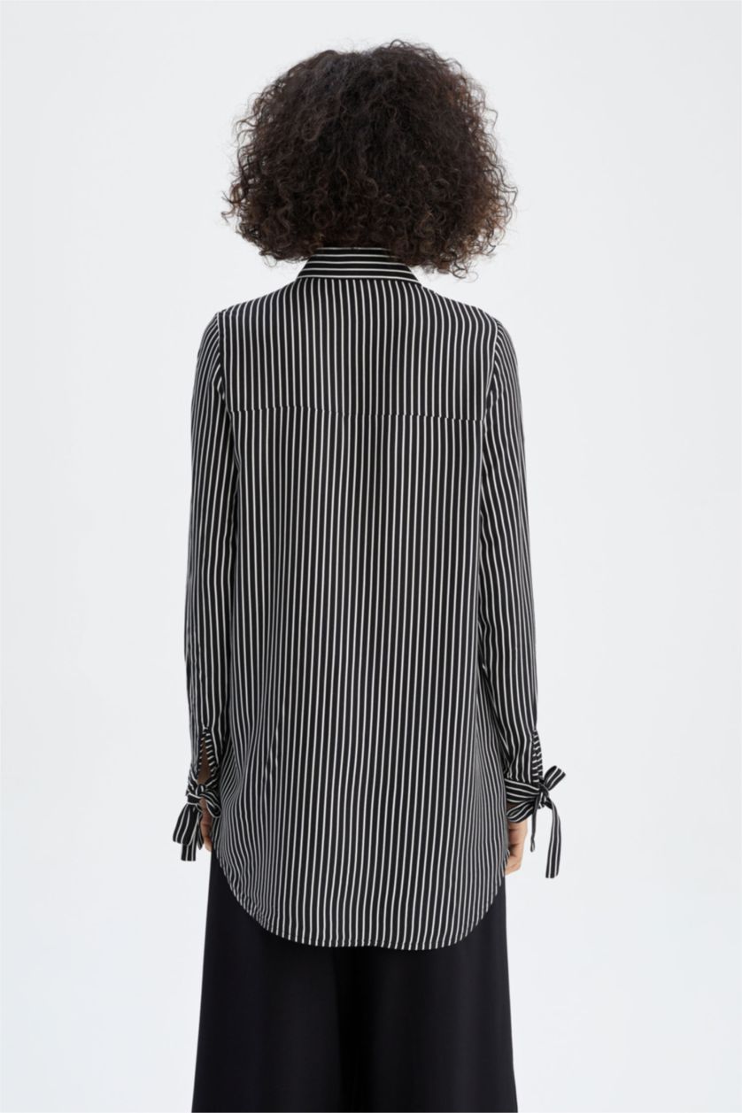 Kadın Siyah Regular Fit Çizgili Viskon Gömlek Tunik