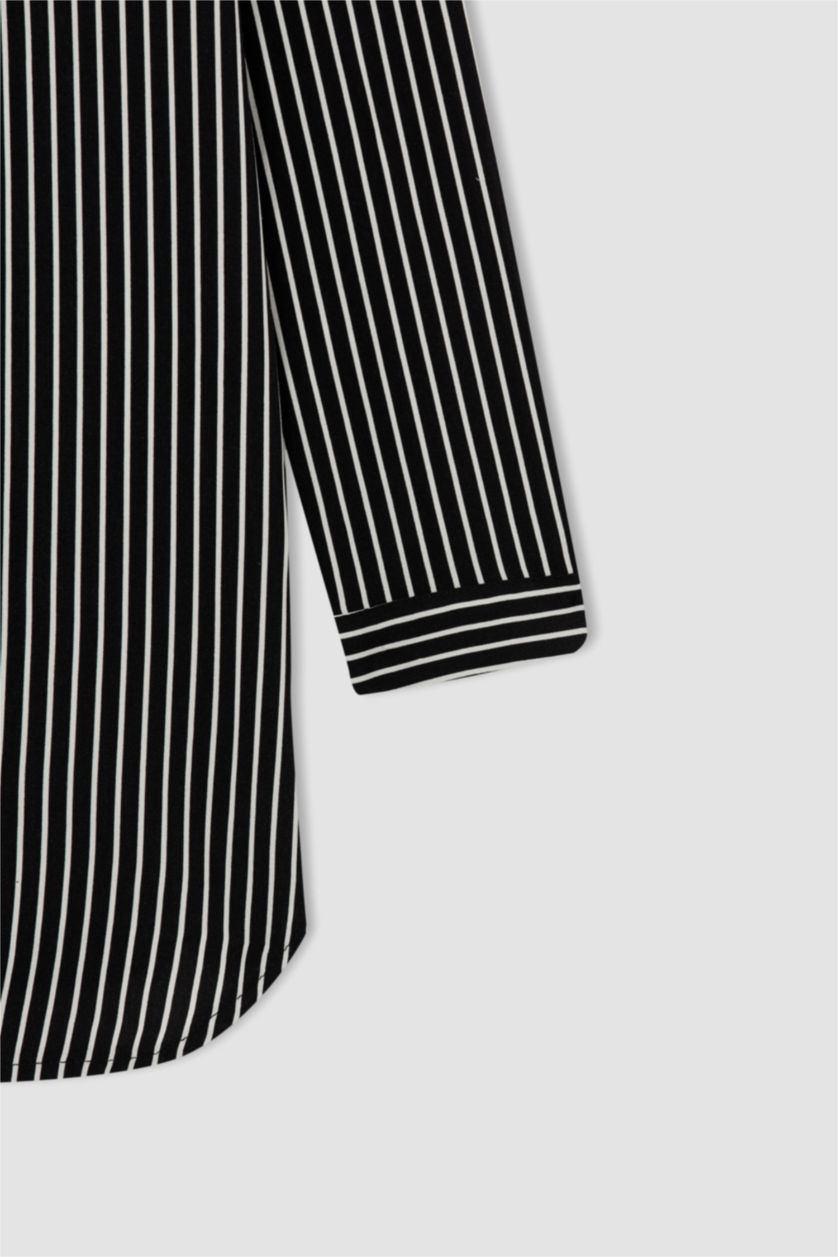 Kadın Siyah Regular Fit Çizgili Viskon Gömlek Tunik