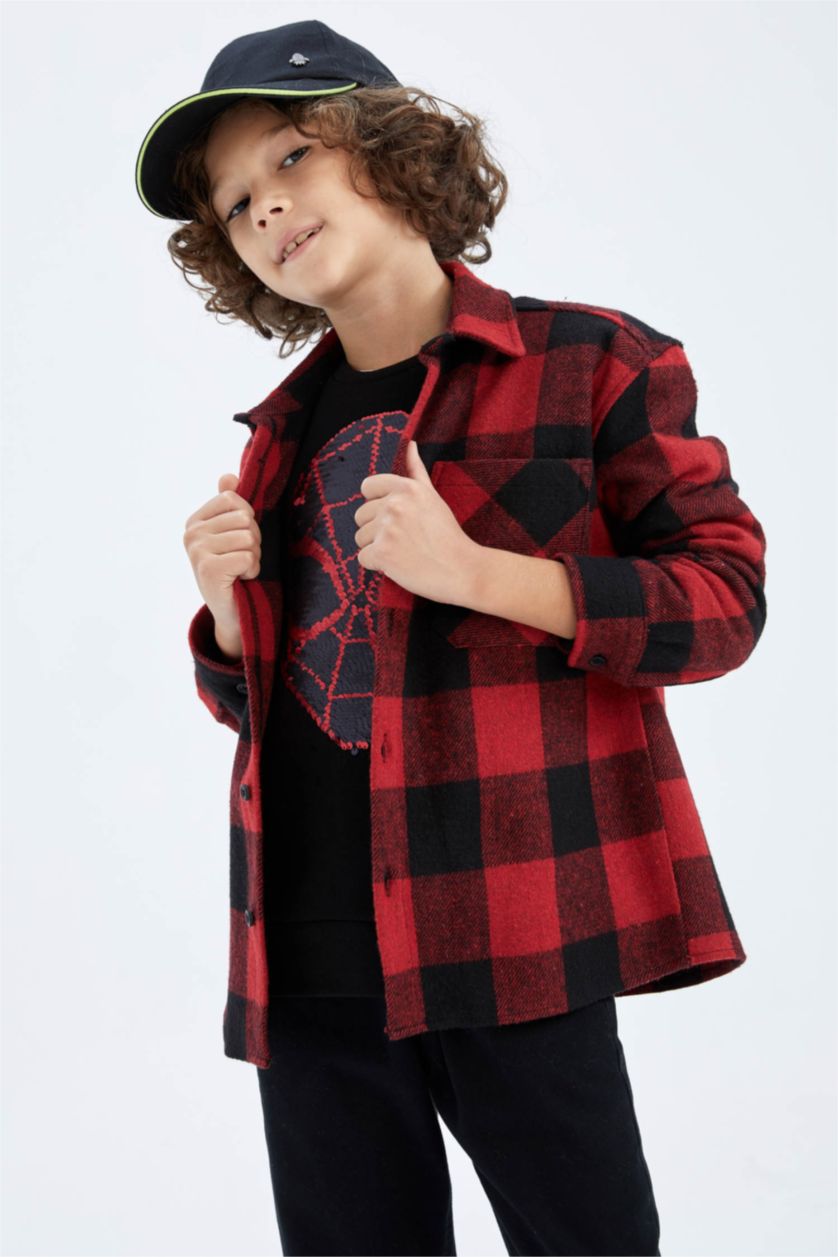 GARÇONS Rouge Chemises à manches longues Flanelle Col Polo Garçon