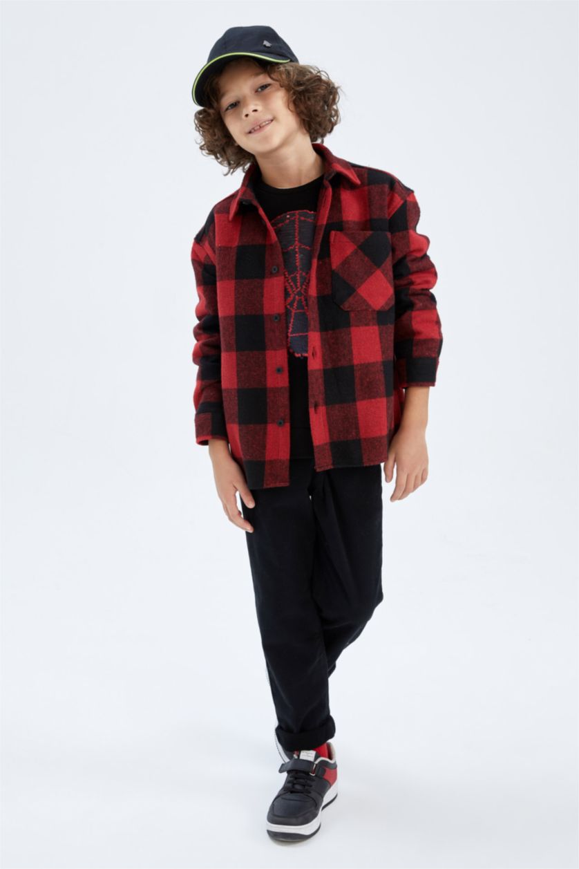 GARÇONS Rouge Chemises à manches longues Flanelle Col Polo Garçon