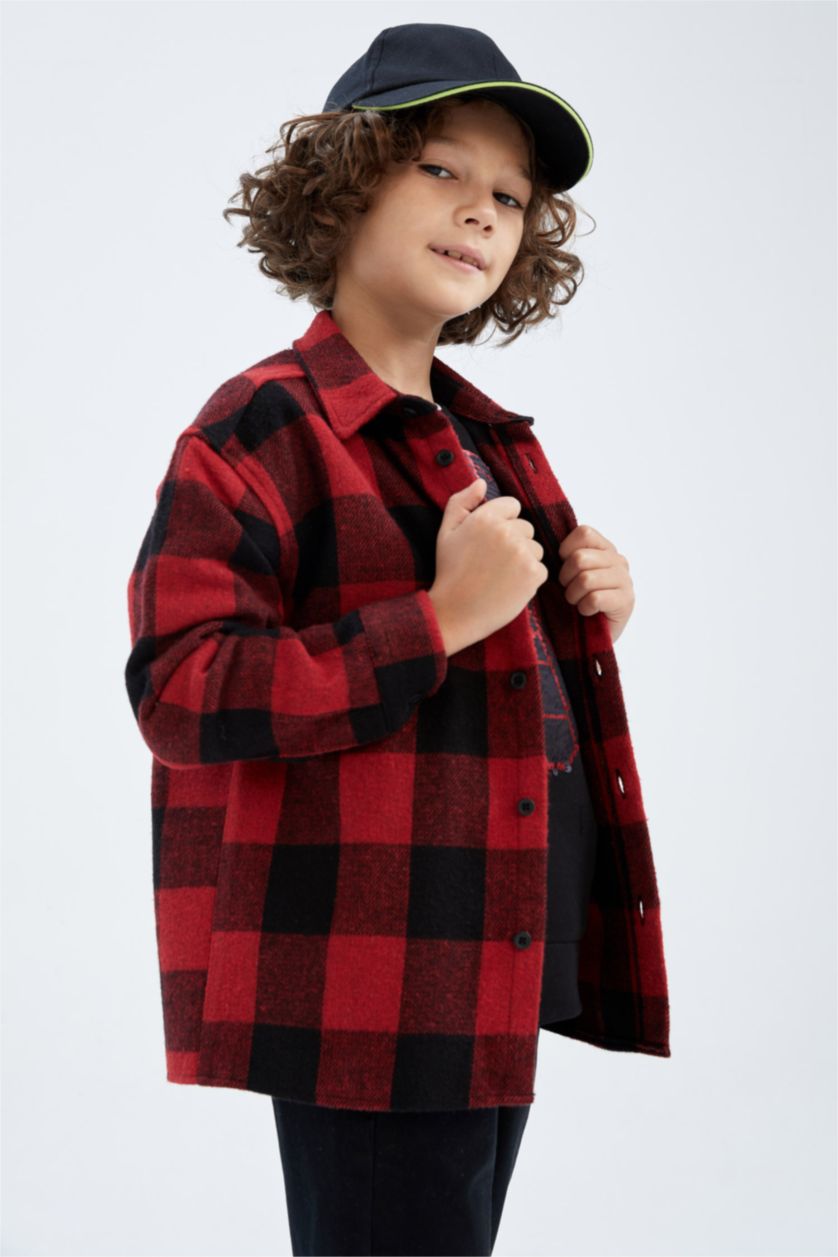 GARÇONS Rouge Chemises à manches longues Flanelle Col Polo Garçon