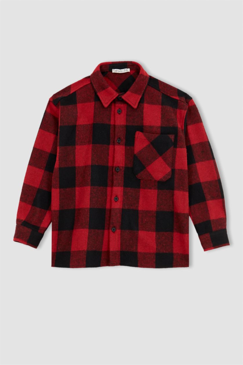 GARÇONS Rouge Chemises à manches longues Flanelle Col Polo Garçon