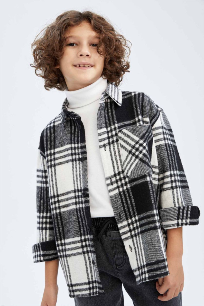 GARÇONS Noir Chemises à manches longues Flanelle Col Polo Garçon