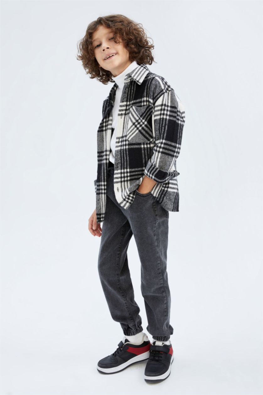 GARÇONS Noir Chemises à manches longues Flanelle Col Polo Garçon