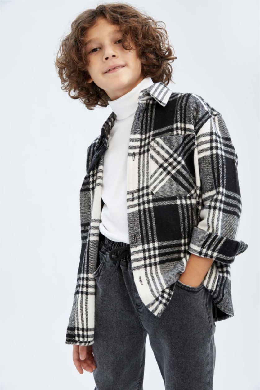 GARÇONS Noir Chemises à manches longues Flanelle Col Polo Garçon