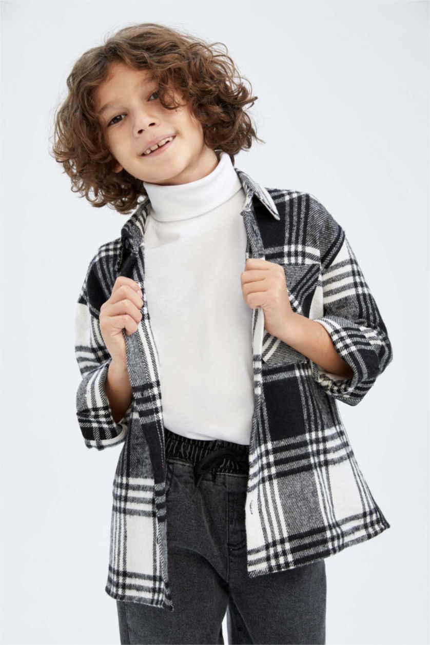 GARÇONS Noir Chemises à manches longues Flanelle Col Polo Garçon