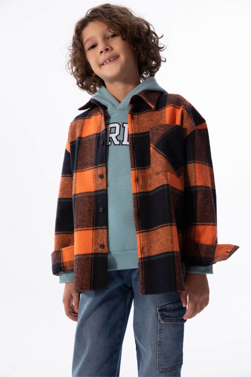 GARÇONS Orange Foncé Chemises à manches longues Flanelle Col Polo Garçon