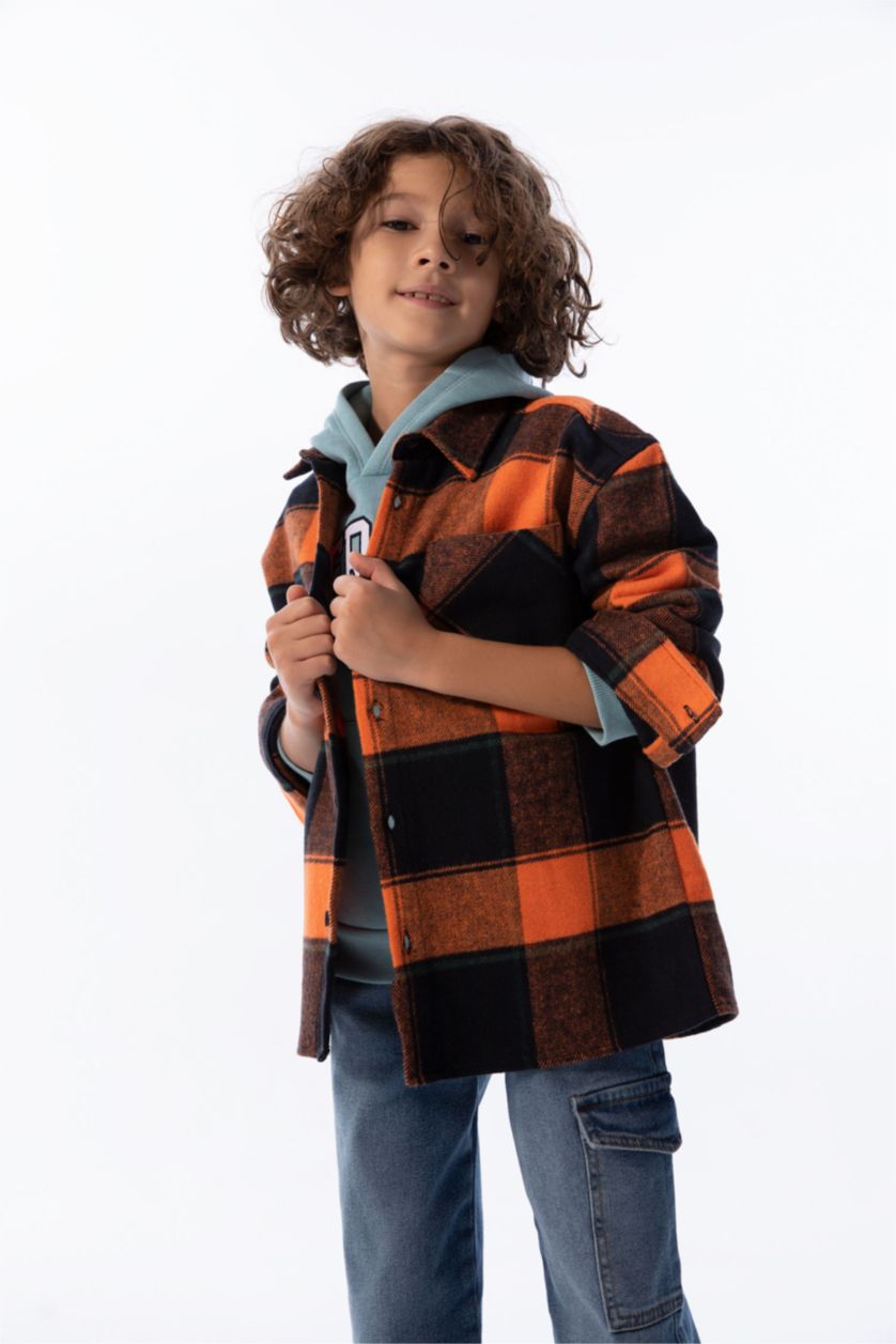 GARÇONS Orange Foncé Chemises à manches longues Flanelle Col Polo Garçon