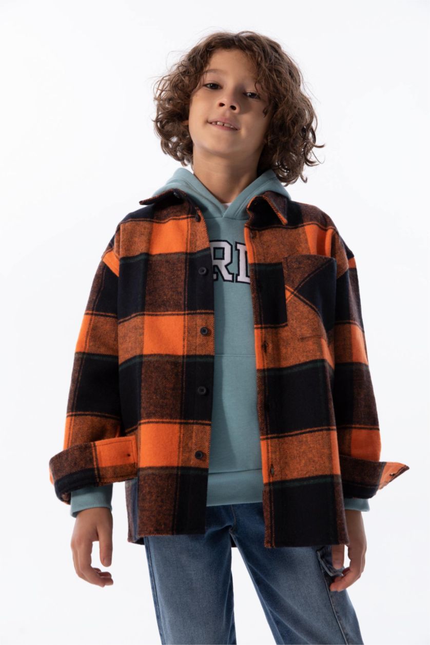 GARÇONS Orange Foncé Chemises à manches longues Flanelle Col Polo Garçon