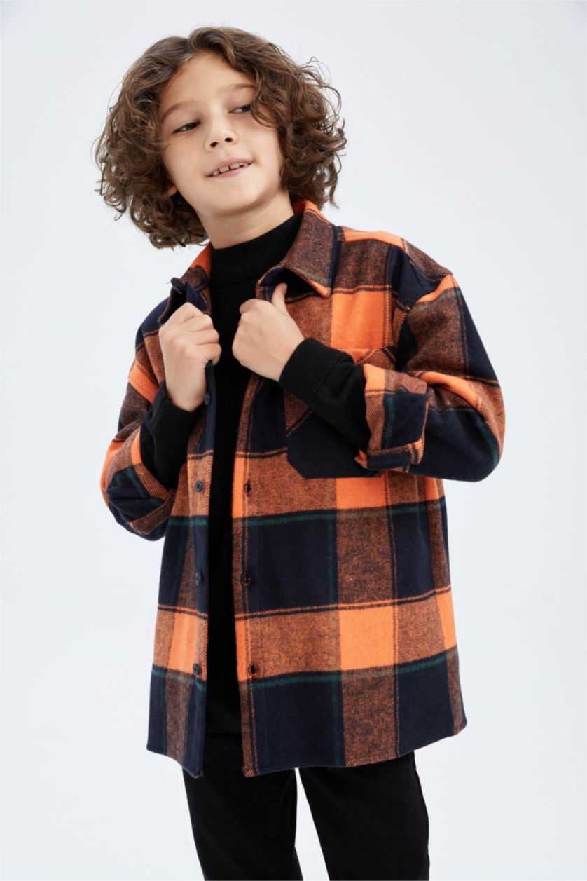 GARÇONS Orange Foncé Chemises à manches longues Flanelle Col Polo Garçon