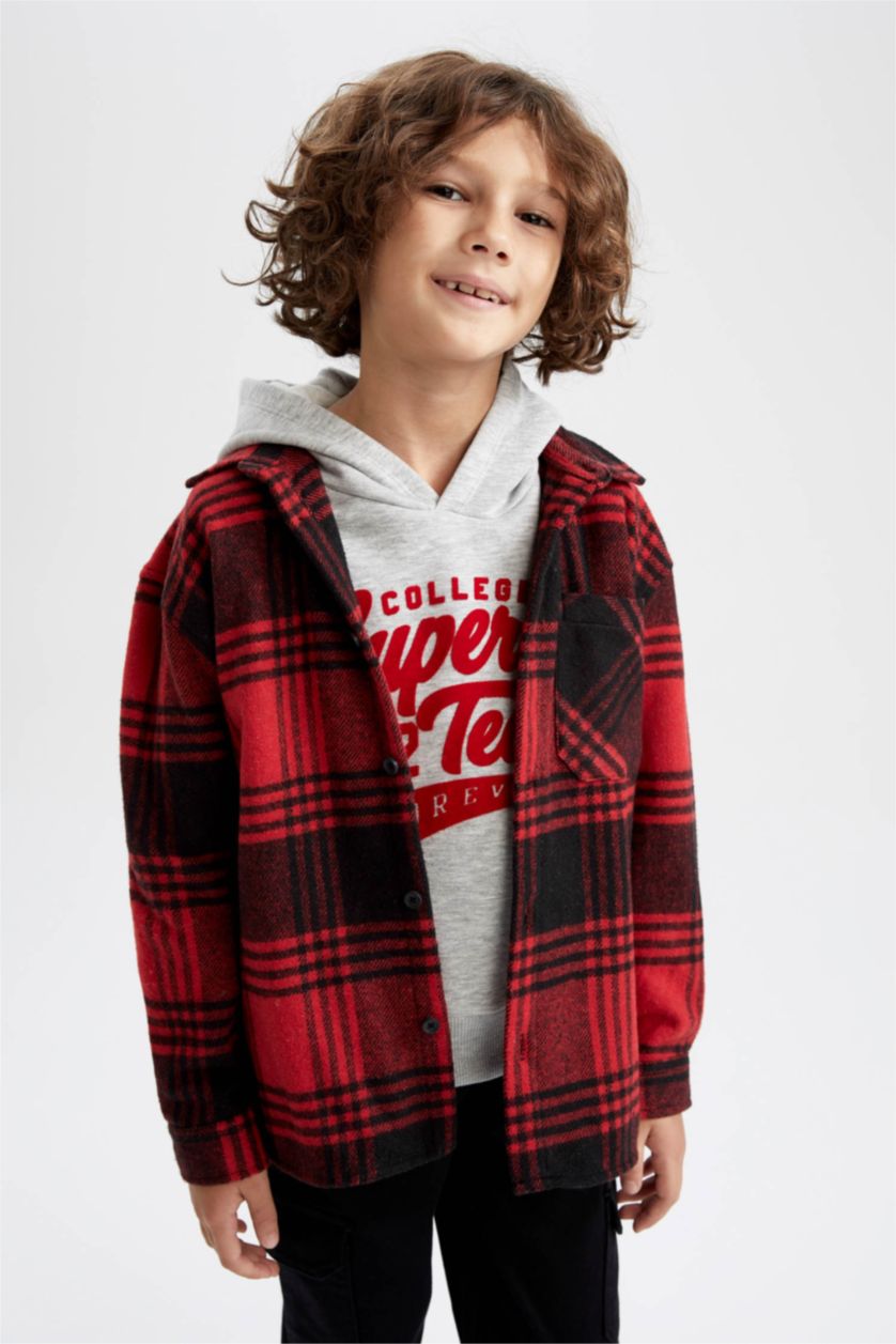 BOYS & TEENS Red Oversize Fit Long Sleeve Shirt