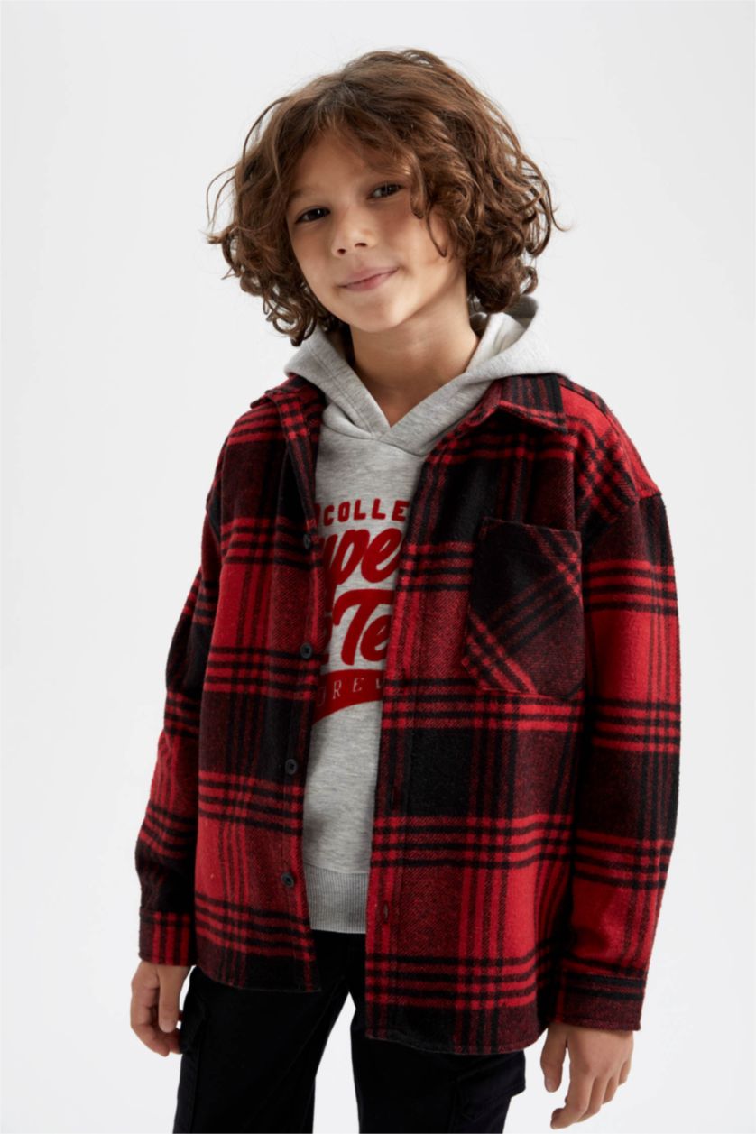 BOYS & TEENS Red Oversize Fit Long Sleeve Shirt