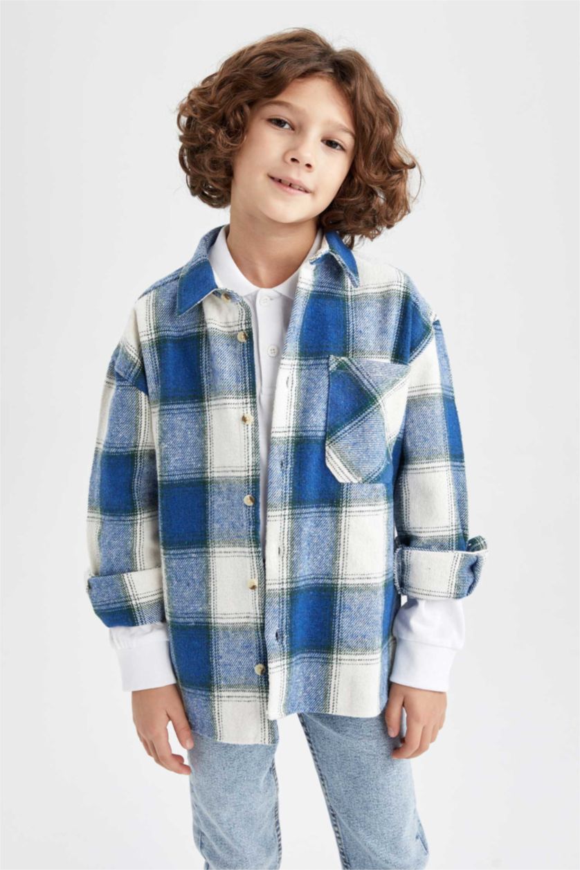 GARÇONS Indigo Clair Chemises à manches longues Flanelle Col Polo Garçon