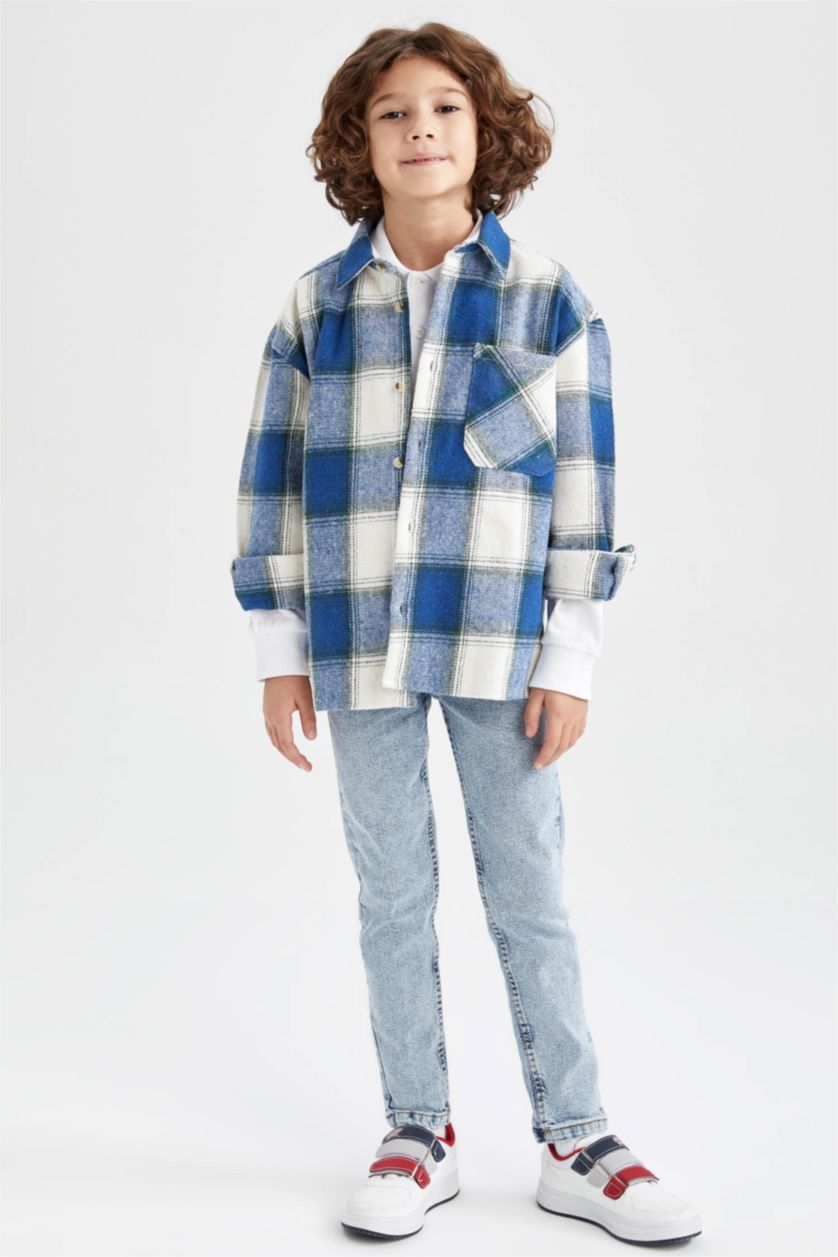 GARÇONS Indigo Clair Chemises à manches longues Flanelle Col Polo Garçon