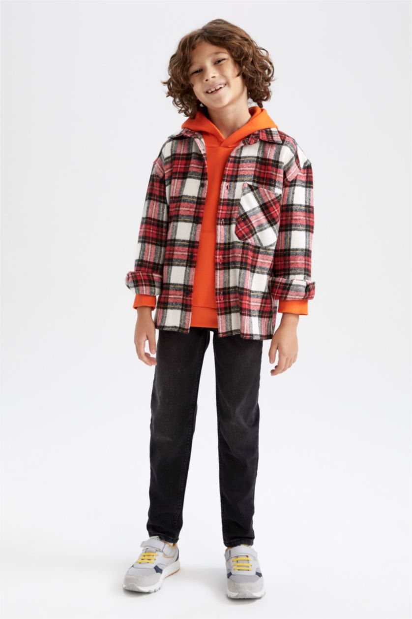 GARÇONS Rouge Chemises à manches longues Flanelle Col Polo Garçon