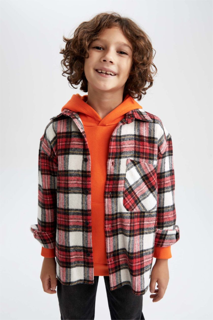 GARÇONS Rouge Chemises à manches longues Flanelle Col Polo Garçon