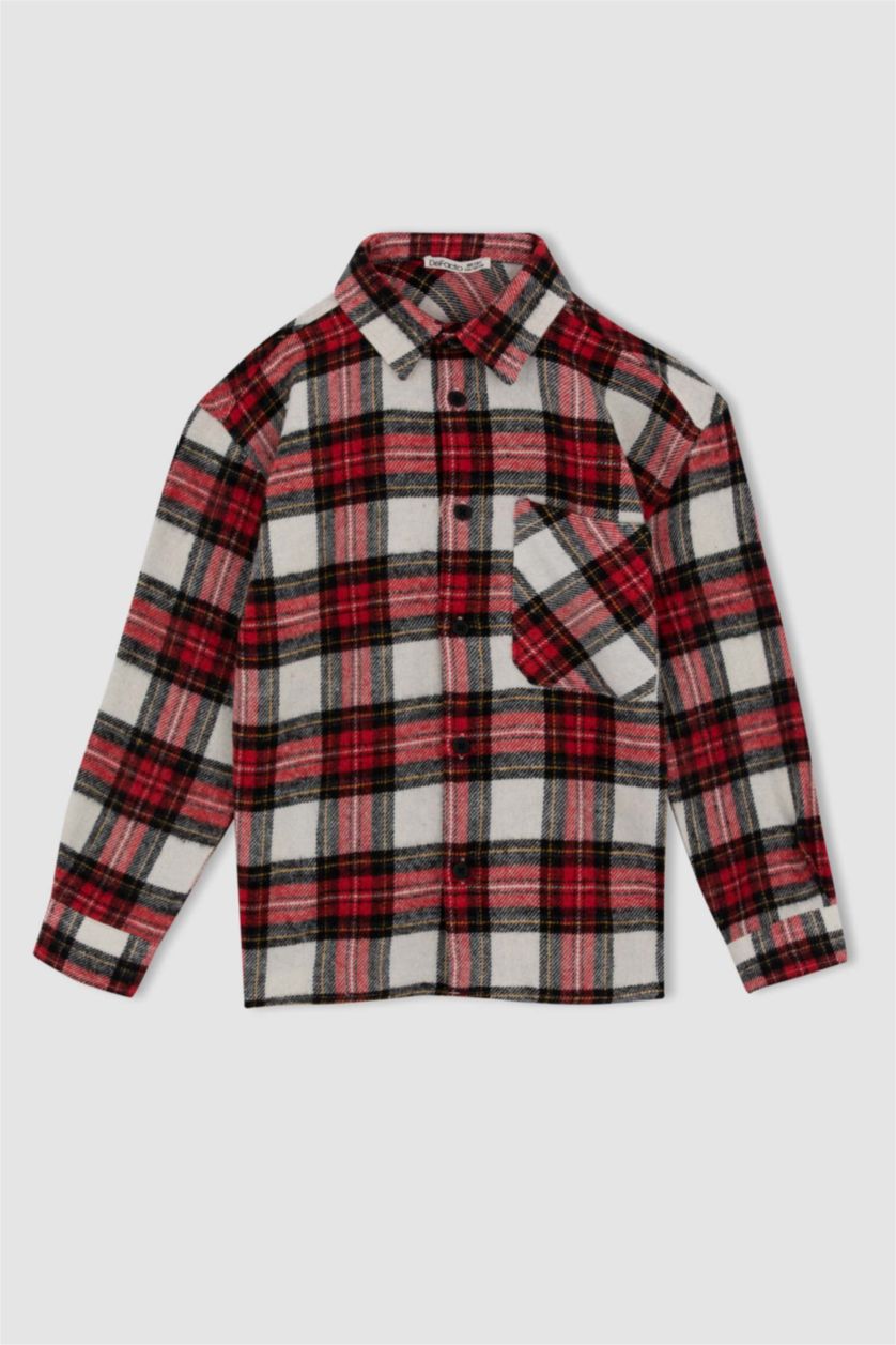 GARÇONS Rouge Chemises à manches longues Flanelle Col Polo Garçon