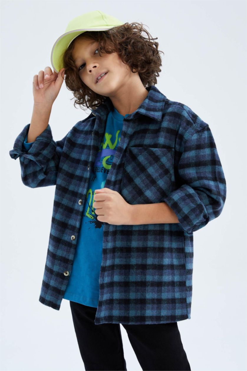 BOYS & TEENS Indigo Oversize Fit Long Sleeve Shirt