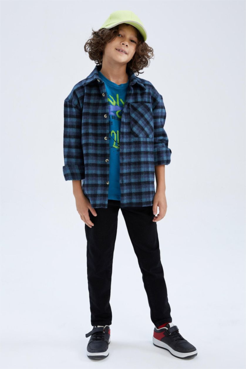 BOYS & TEENS Indigo Oversize Fit Long Sleeve Shirt