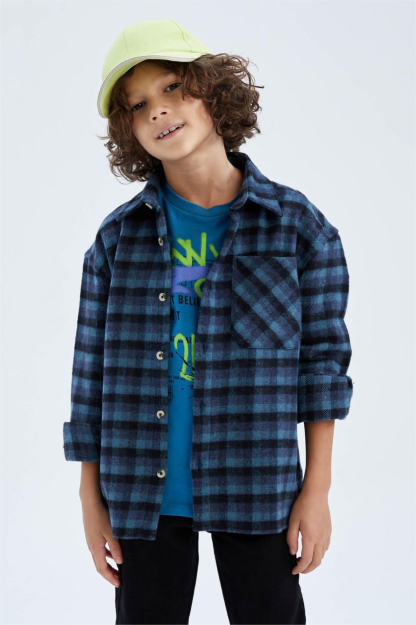 BOYS & TEENS Indigo Oversize Fit Long Sleeve Shirt