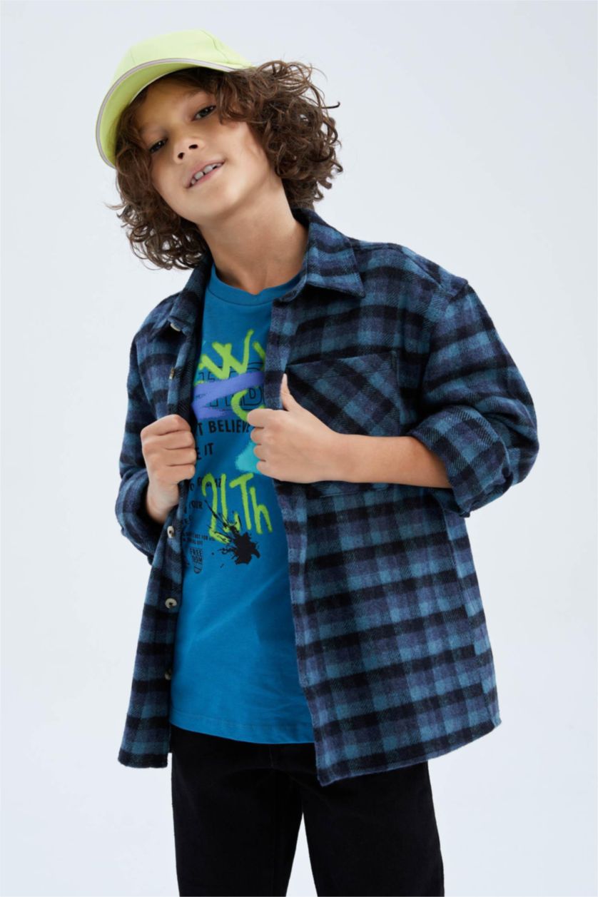 BOYS & TEENS Indigo Oversize Fit Long Sleeve Shirt