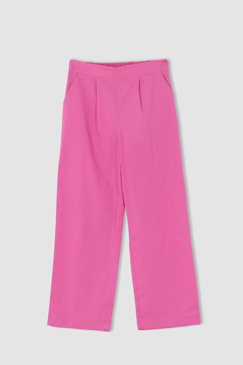 بنات زهري بنطلون بناتي من قماش البوبلين بساق عريض